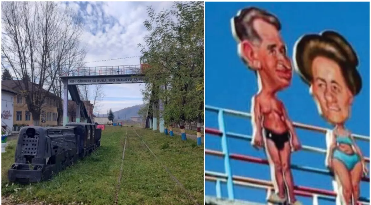 Caricaturile cu Nicolae și Elena Ceaușescu de la fosta mină Petrila au fost furate. Poliția a deschis anchetă și îi caută pe hoți
