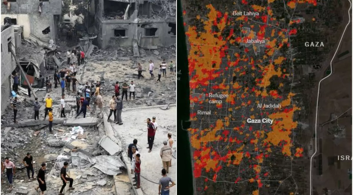 Imaginea dezastrului din Gaza se vede din satelit: o treime dintre clădirile din nordul Fâșiei sunt avariate sau distruse