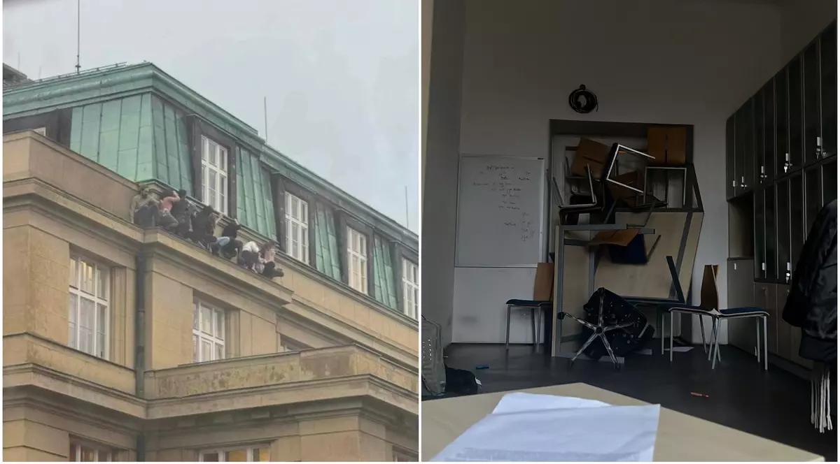 Imagini din Praga, din timpul atacului armat de la facultate: studenții s-au baricadat în clase și s-au ascuns pe marginea clădirii