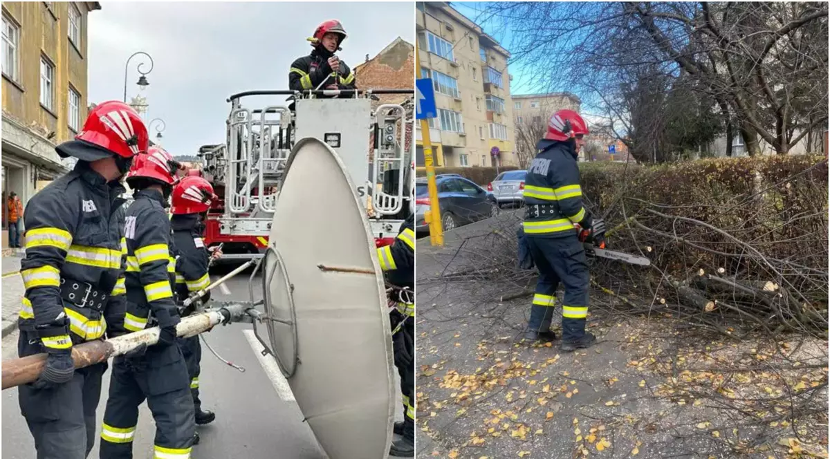 Pagube la Brașov din cauza vântului puternic: copaci doborâți, bucați de acoperiş desprinse de pe clădiri. FOTO