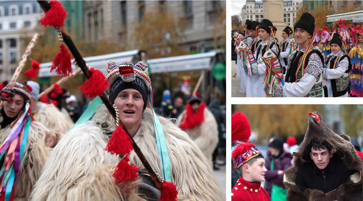 FOTO. Tradiții din țară, aduse la București. Colindători din mai multe orașe au defilat pe străzile Capitalei
