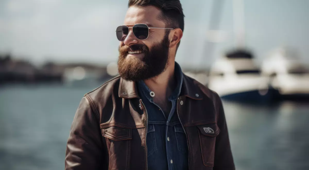 De ce îşi lasă bărbaţii barbă - Imagine cu un bărbat care are o barbă bogată şi care poartă ochelari de soare.