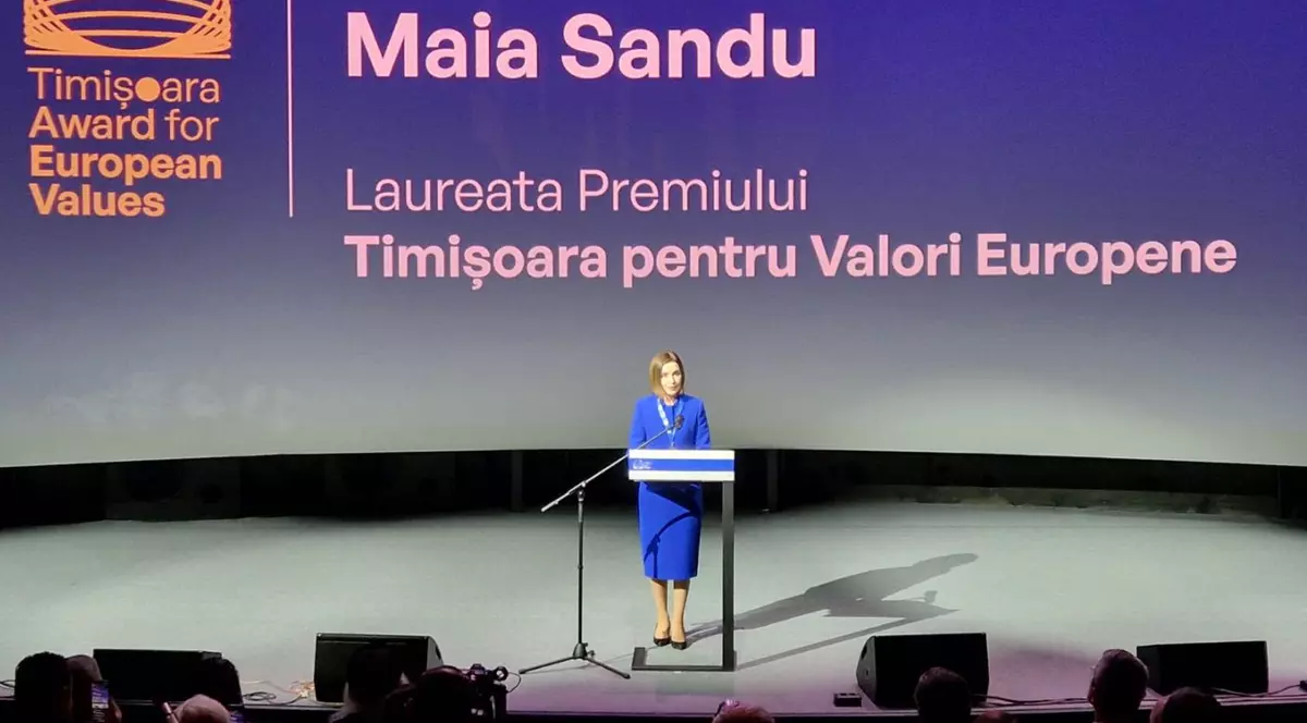 Maia Sandu, distinsă cu premiul „Timişoara pentru valori europene”: „Un vot de încredere în Republica Moldova și în cetățenii săi”