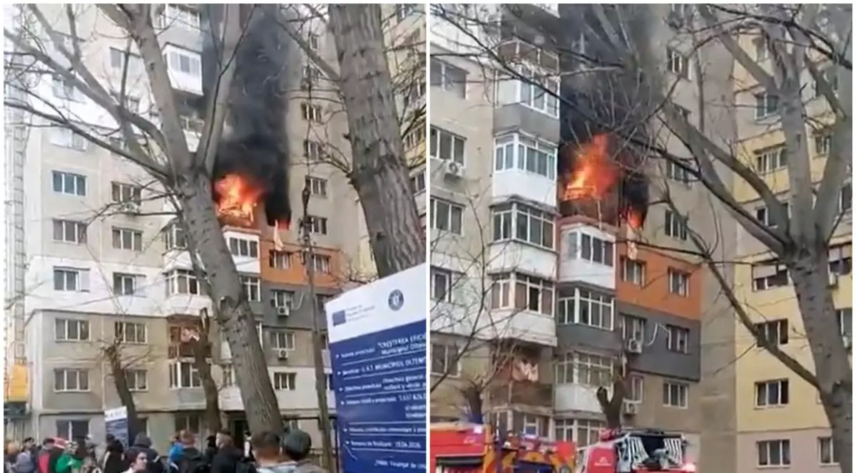 Incendiu violent într-un bloc din Oltenița. 30 de persoane au fost evacuate