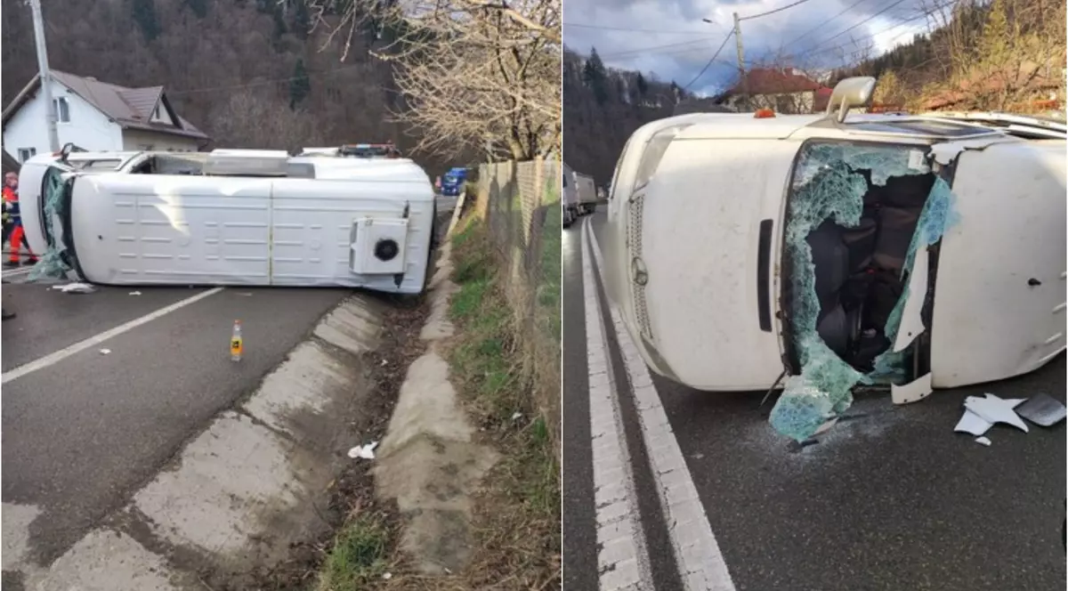 Un microbuz s-a răsturnat în județul Suceava. Cinci oameni au fost transportați la spital