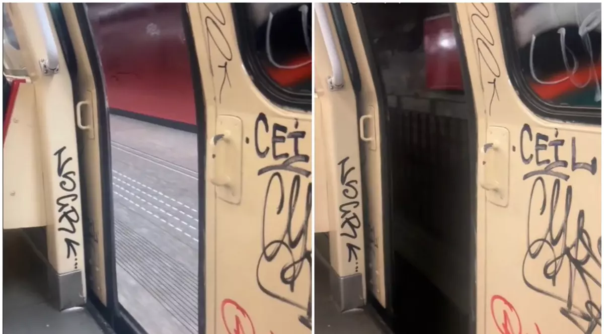 Un tren de metrou, surprins când circulă cu uşile deschise. Metrorex anunță că a retras vagonul din circulaţie