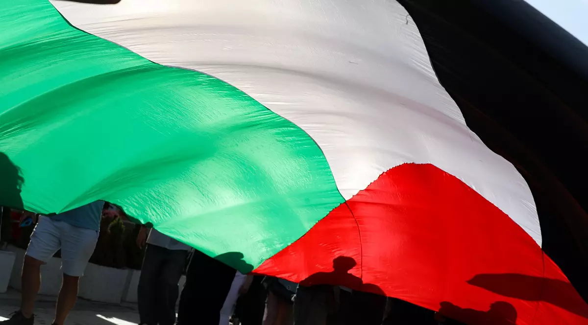 Steagul palestinian desfășurat la o manifestație împotriva acțiunilor Israelului în Gaza Foto: Profimedia
