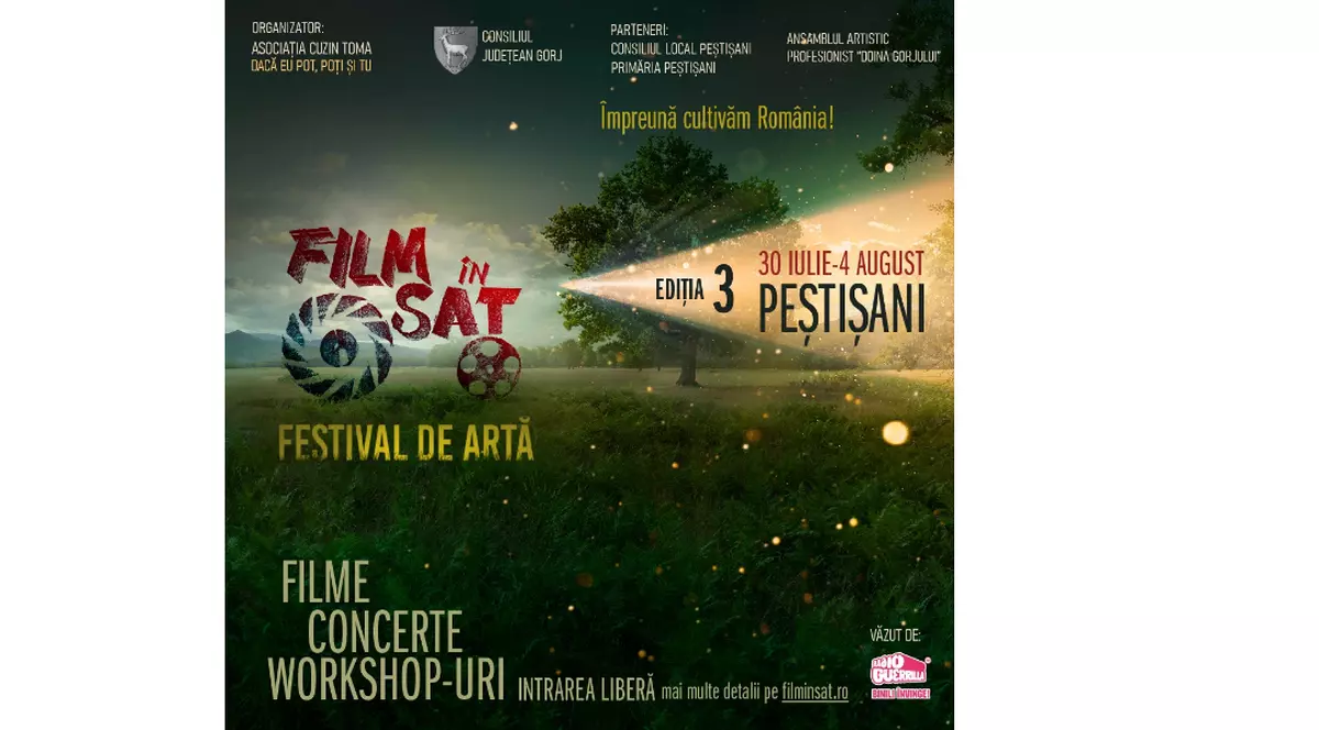 Film în Sat, festivalul de artă din mediul rural, se întoarce acasă la Peștișani, între 30 iulie și 4 august
