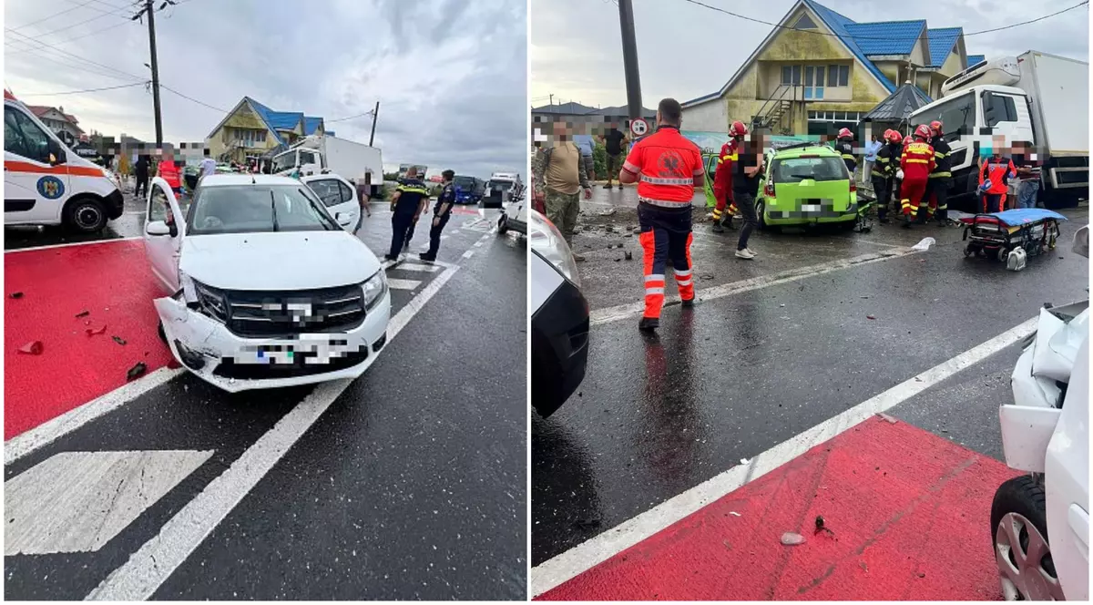 Cinci polițiști, răniți într-un accident în lanţ în Vrancea. Mașina de poliție, lovită din spate de o autoutilitară și proiectată pe contrasens