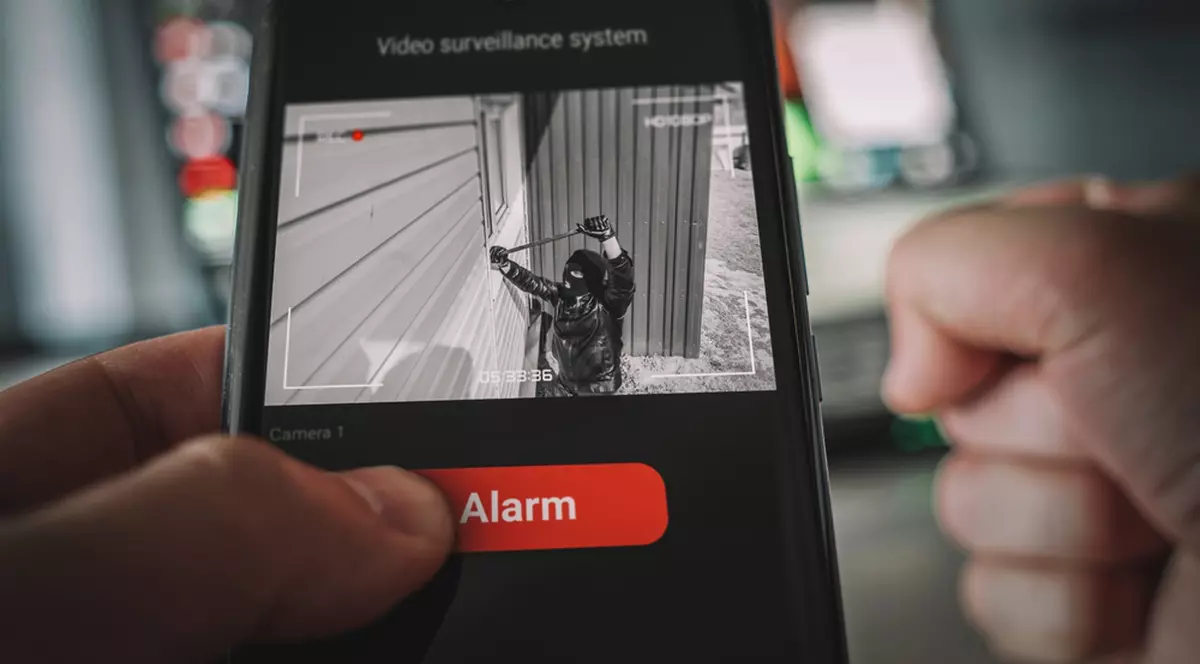 Cum să-ţi protejezi casa împotriva hoţilor - Imagine cu un bărbat care urmăreşte pe o cameră un hoţ care încearcă să dea o sparere