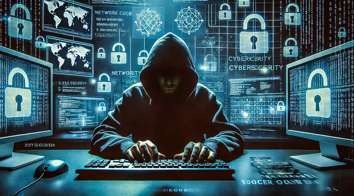 hacher, barbat in fata unui laptop