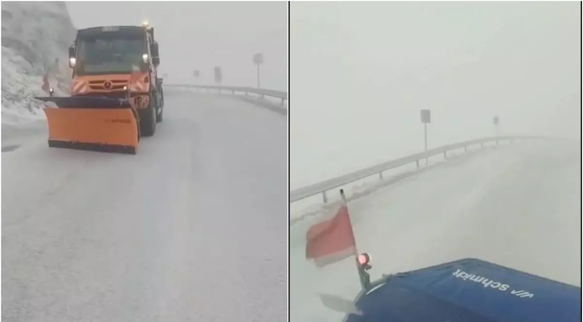 A nins pe Transalpina. Drumarii intervin cu utilaje şi dau cu material antiderapant | VIDEO