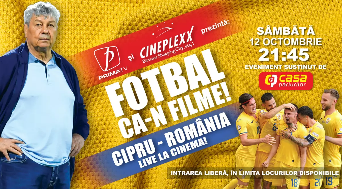 Premieră în România: Prima TV transmite meciul Naționalei cu Cipru și în sala de cinema, la Cineplexx Băneasa