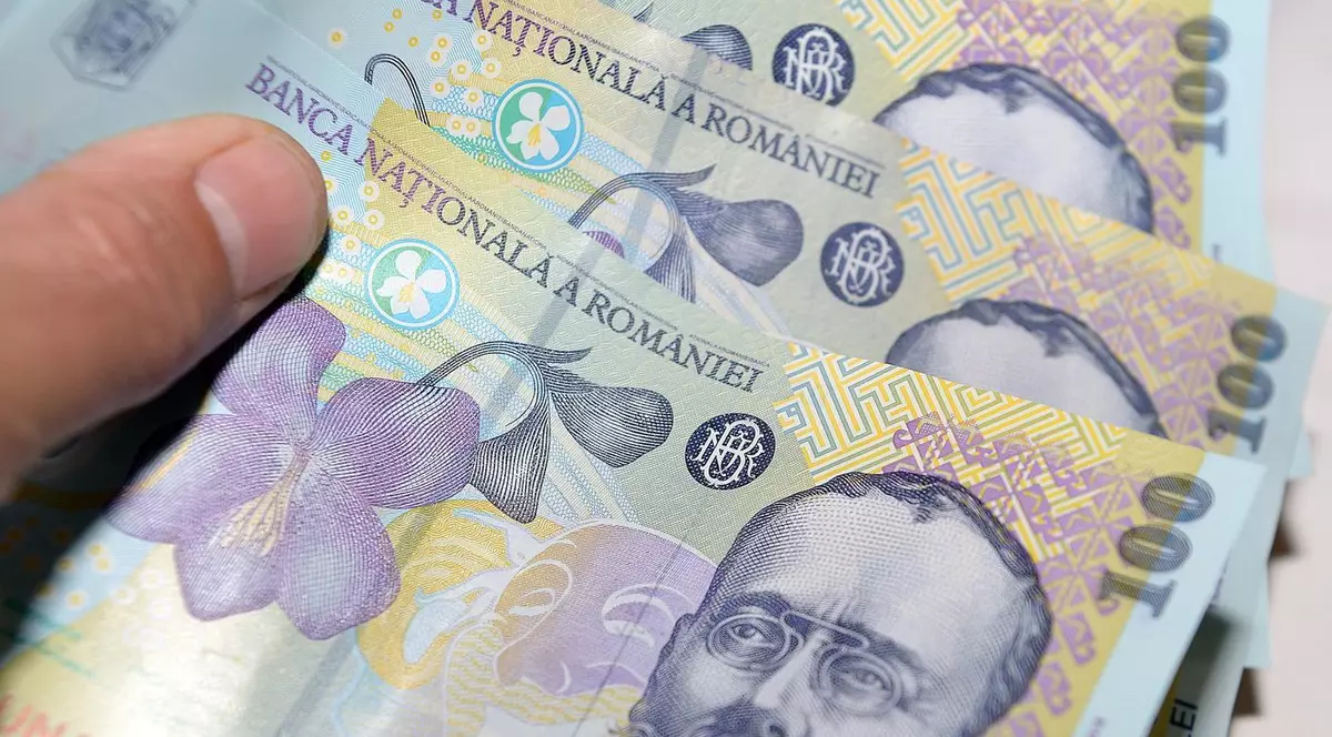 bancnote de 100 de lei ținute în mână de un bărbat