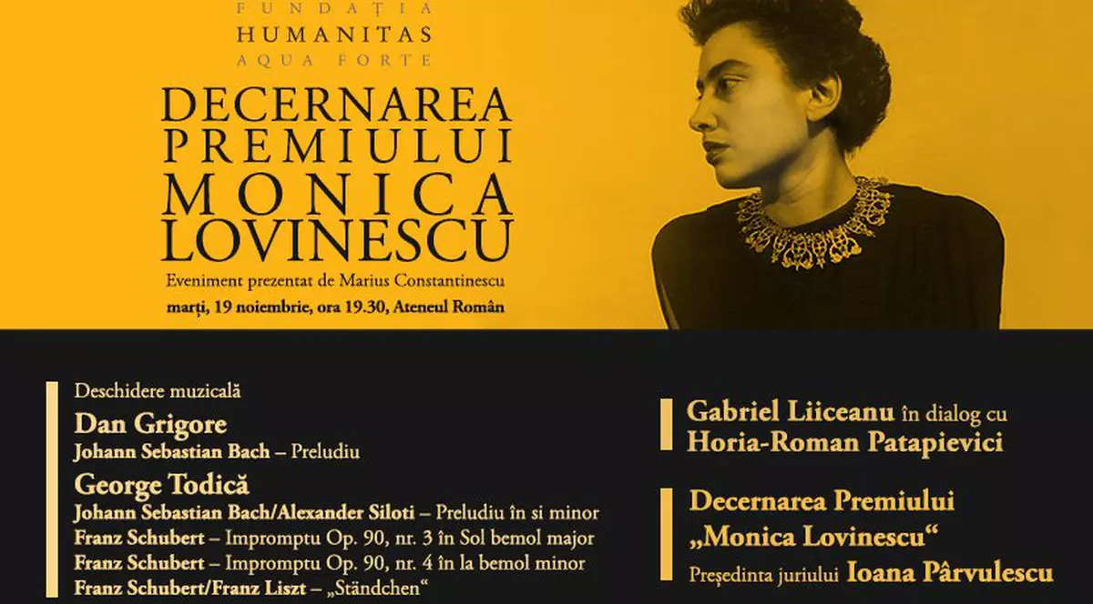 Ateneul Român găzduiește Gala Premiului „Monica Lovinescu“ 2024, organizată de Fundația Humanitas Aqua Forte și Editura Humanitas