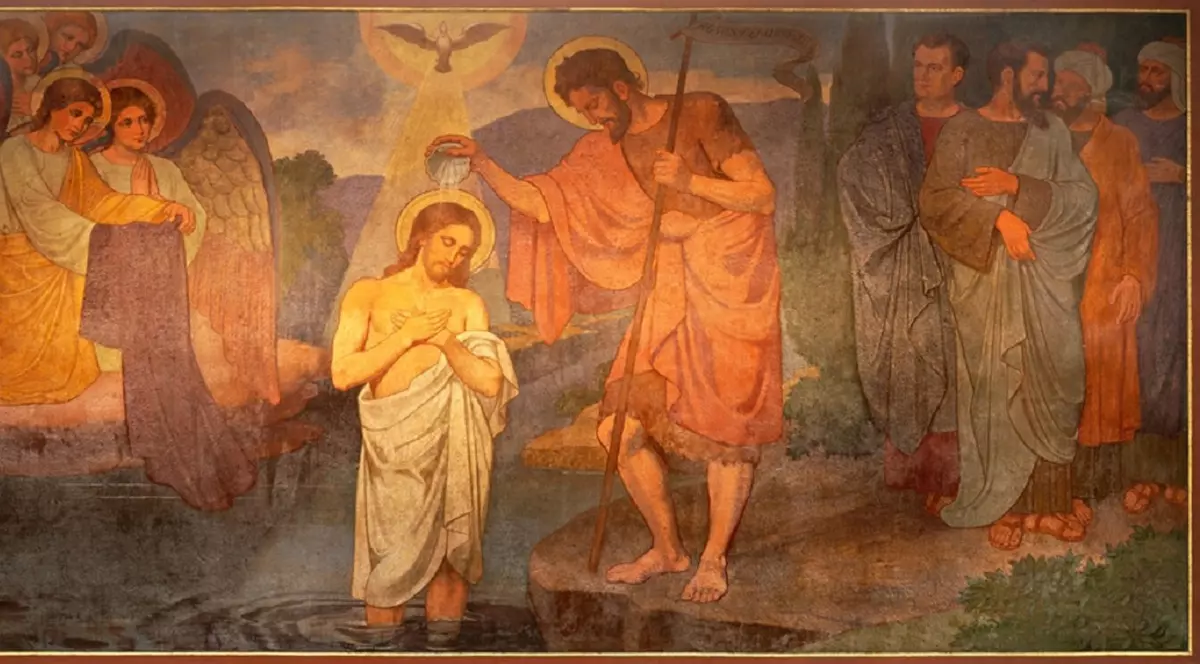 Icoana cu botezul lui Iisus Hristos in apeke Iordanului