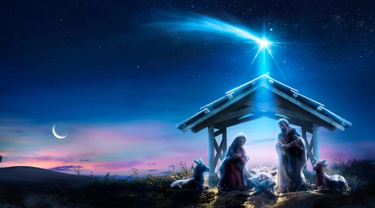 Când se merge cu Steaua -Imagine reprezentând scena Naşterii Domnului.