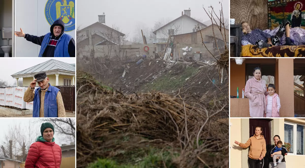 Colaj cu fotografii făcute în localitatea Costache Negri din județul Galați, după inundațiile devastatoare