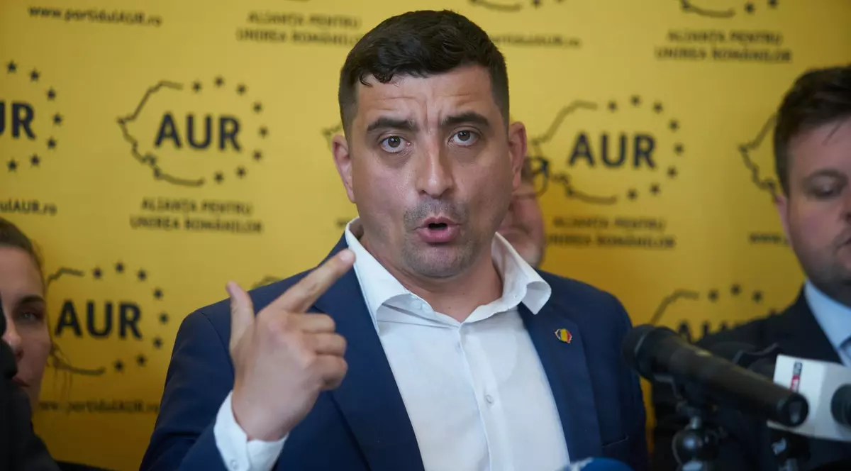 imagine conferință George Simion, președintele AUR