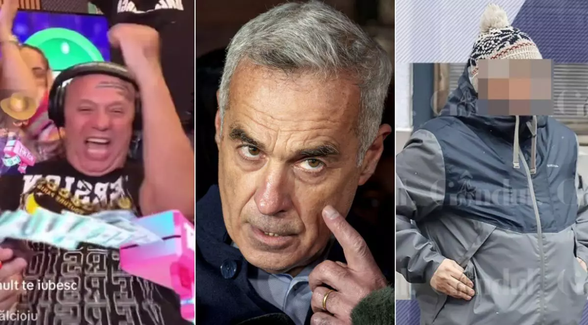 Colaj foto cu poza din stânga realizată în timpul unui live pe TikTok, în care apare Nicolae Guță bucurându-se de banii primiți, în mijloc Călin Georgescu, iar în partea dreaptă un bărbat, cu fața blurată, despre care se crede că este BOGPR