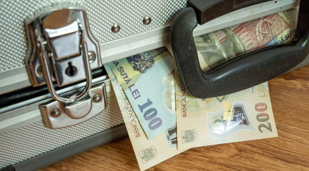 bancnote lei care ies dintr-o valiză