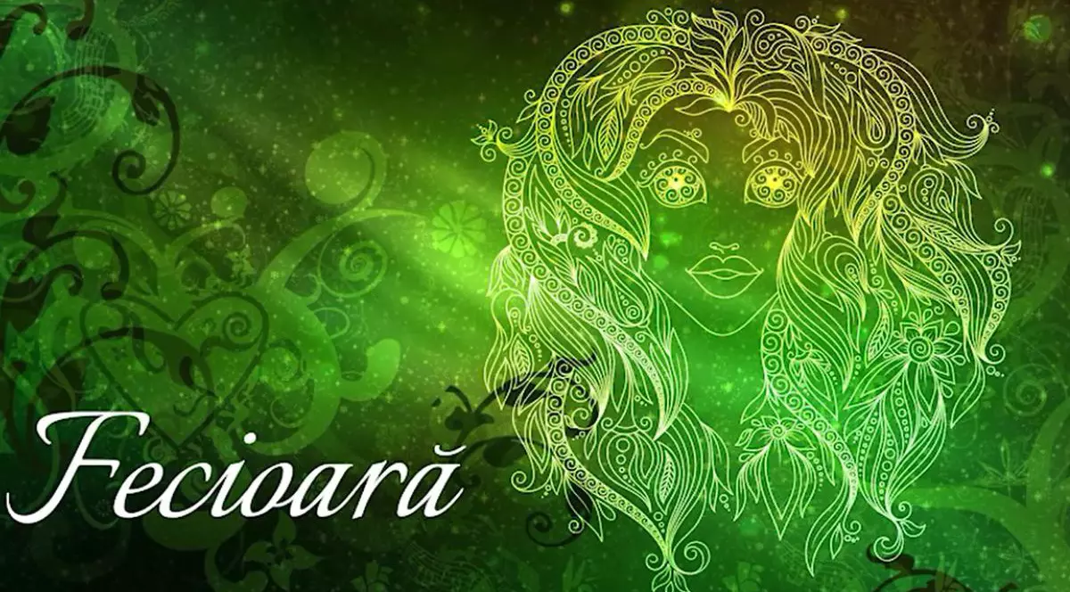 Imagine creativă cu zodia Fecioară, de culoare verde și cuvântul Fecioară scris pe fotografie în partea din stânga jos