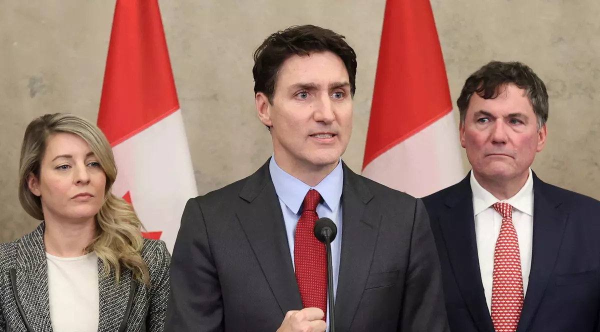 Justin Trudeau (în centrul imaginii) anunță tarife împotriva SUA Foto: Profimedia