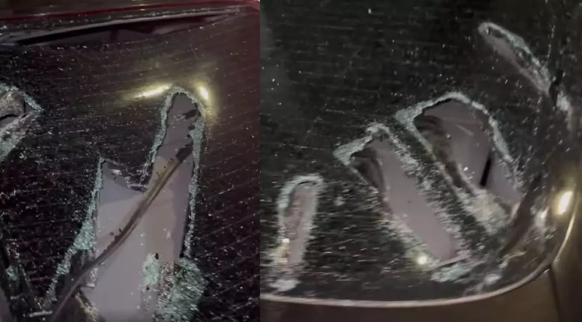 Mașina din Brăila atacată în trafic, avariată serios. Se observă cum geamurile sunt sparte