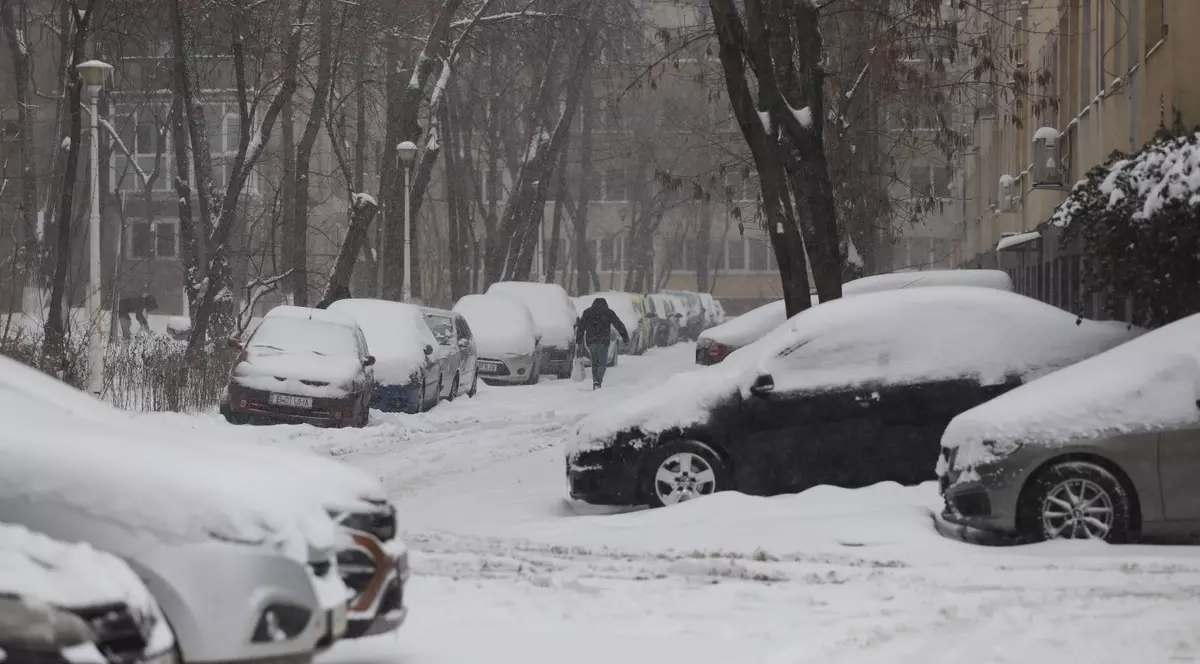 Mașini acoperite de zăpadă