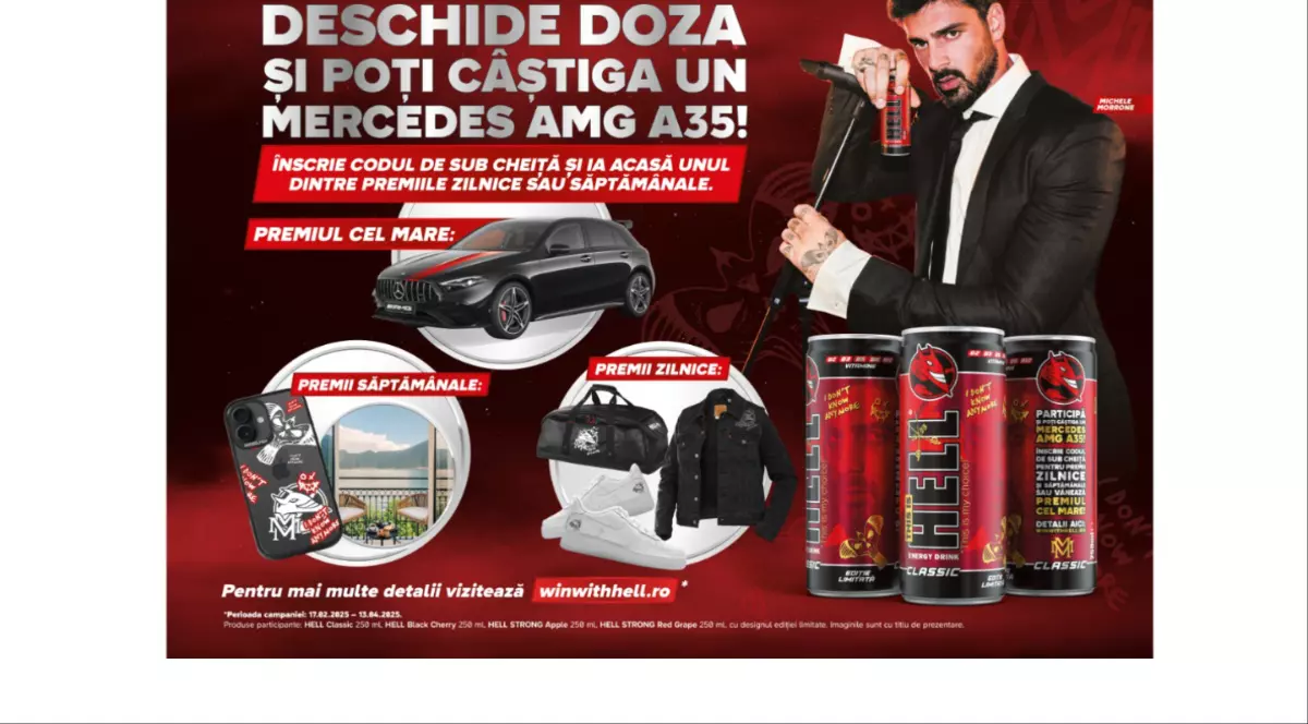 A început cea mai mare campanie HELL de până acum – câștigă un Mercedes AMG A35, ia cina cu Michele Morrone sau unul dintre cele peste 1.000 de premii!