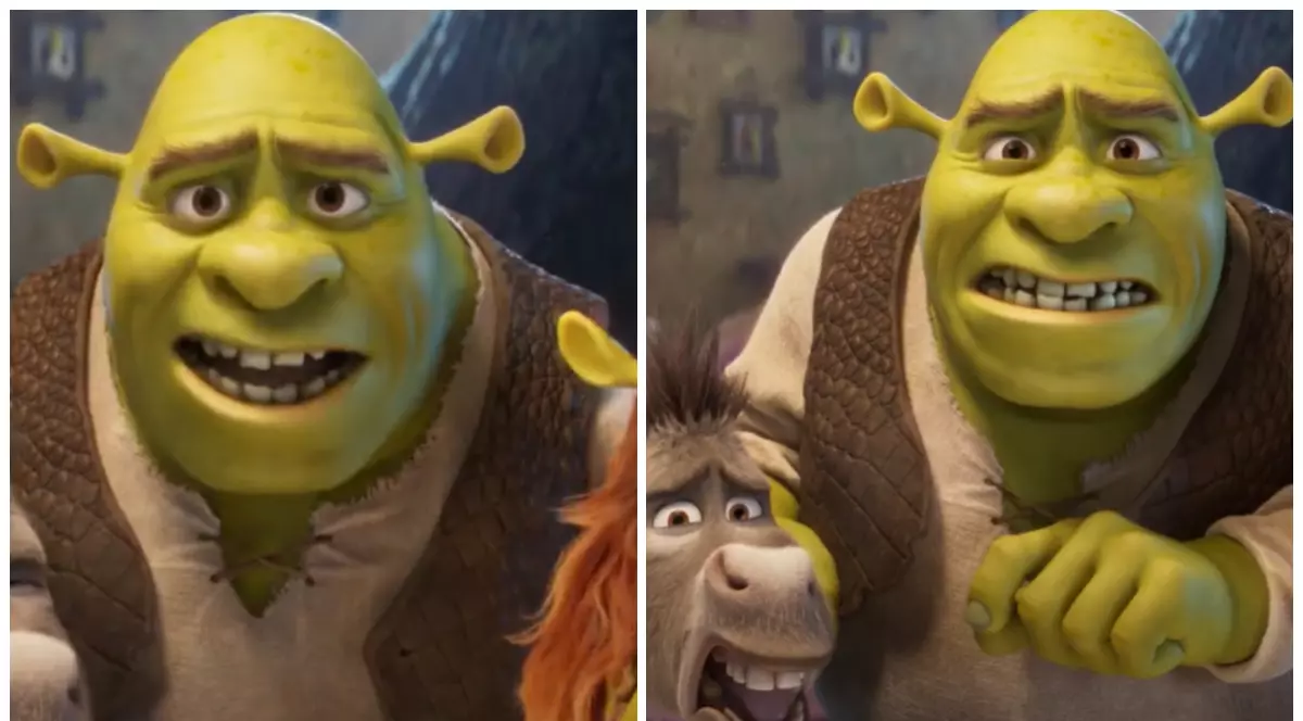 În imagine sunt prezentați măgarul și personajul Shrek
