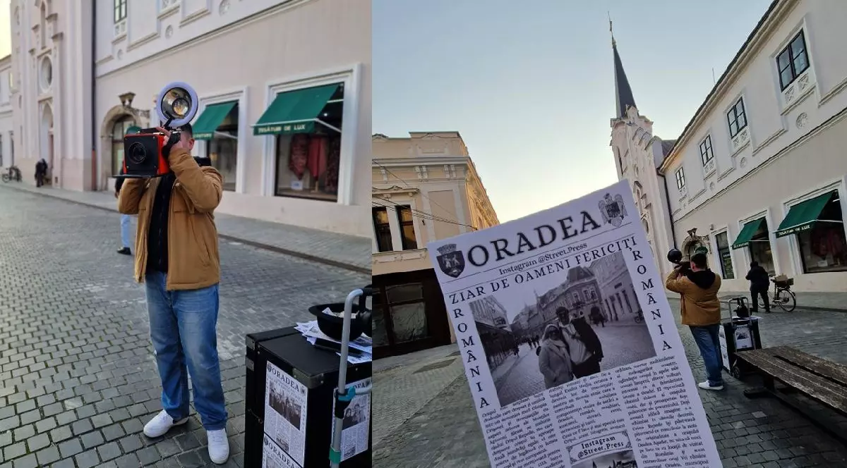 Un adolescent din Ucraina ofera amintiri turistilor din Oradea