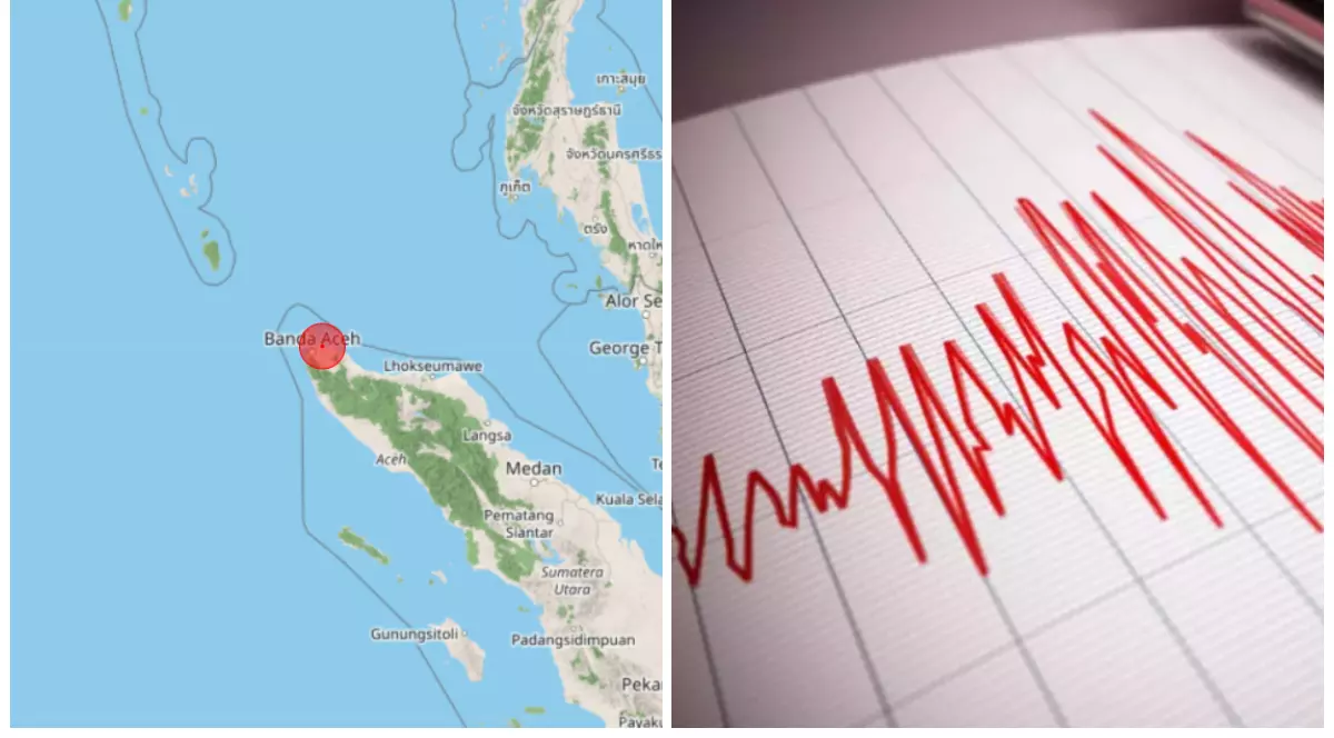 În imagine este ilustrată în partea stângă harta geografică unde este marcată Banda Aceh. În partea stângă este afișată o linie care arată intensitatea cutremurului