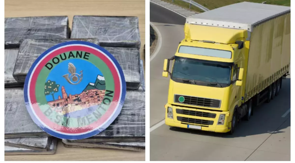 În partea stângă, se vede un sigiliu al vămii din Menton, Franța (