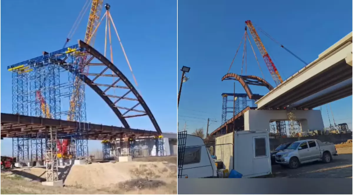 colaj foto cu drumul expres galati braila, se observa mai multe utiilaje de lucru