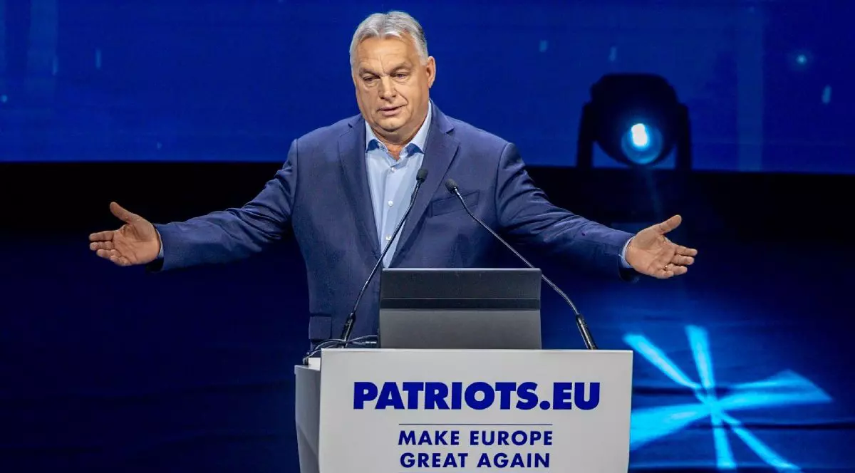Premierul Ungariei, Viktor Orban, vorbește în timpul summitului Patriots de la Marriott Auditorium Hotel. Vox a organizat la Madrid un summit al Patrioților , o formațiune care integrează partidele politice din grupul omonim al Parlamentului European