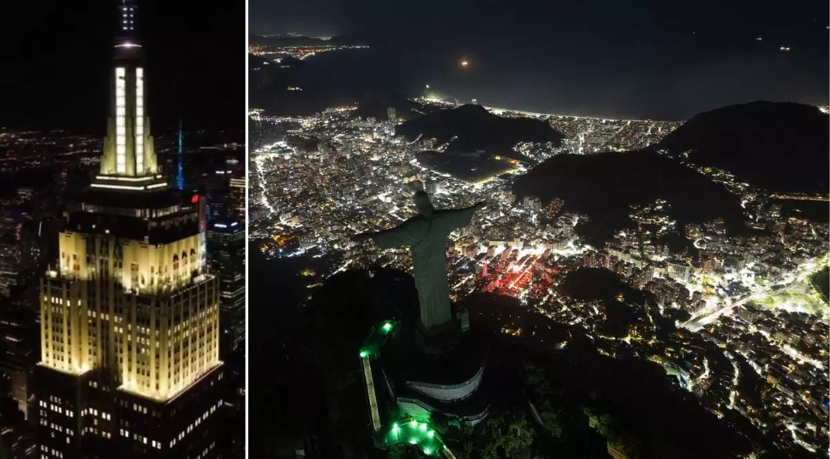 ora pâmântului la Emire State Building și statuia lui Cristos Mântuitorul din Rio de Janeiro