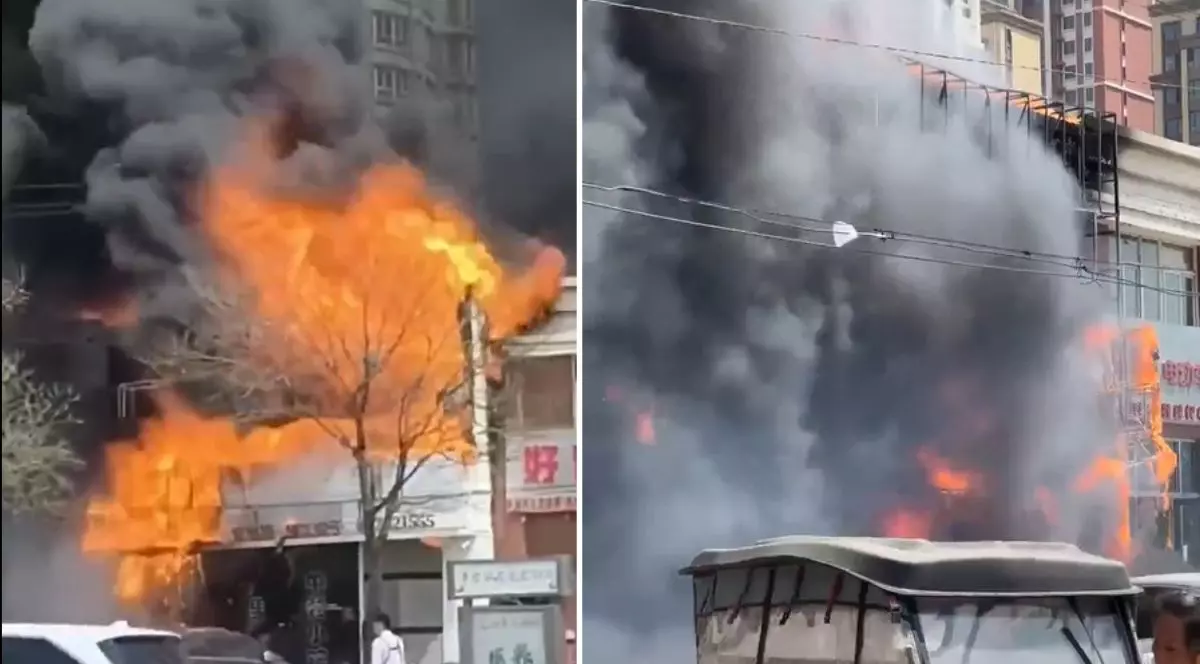 restaurant în flăcări în orașul Liaoyang din nord-estul Chinei