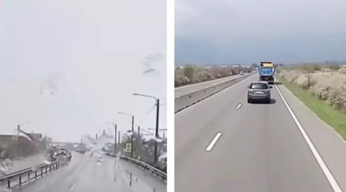 Două anotimpuri, la distanță de 4 kilometri, lângă Craiova. FOTO: Captură video.