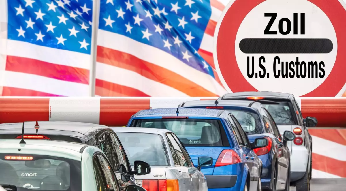 Ziua Eliberării lui Trump, noi tarife americane ridicate la importuri, fotografie simbol: Mașinile europene sunt blocate de bariera vamală, aprilie 2025 Germania,