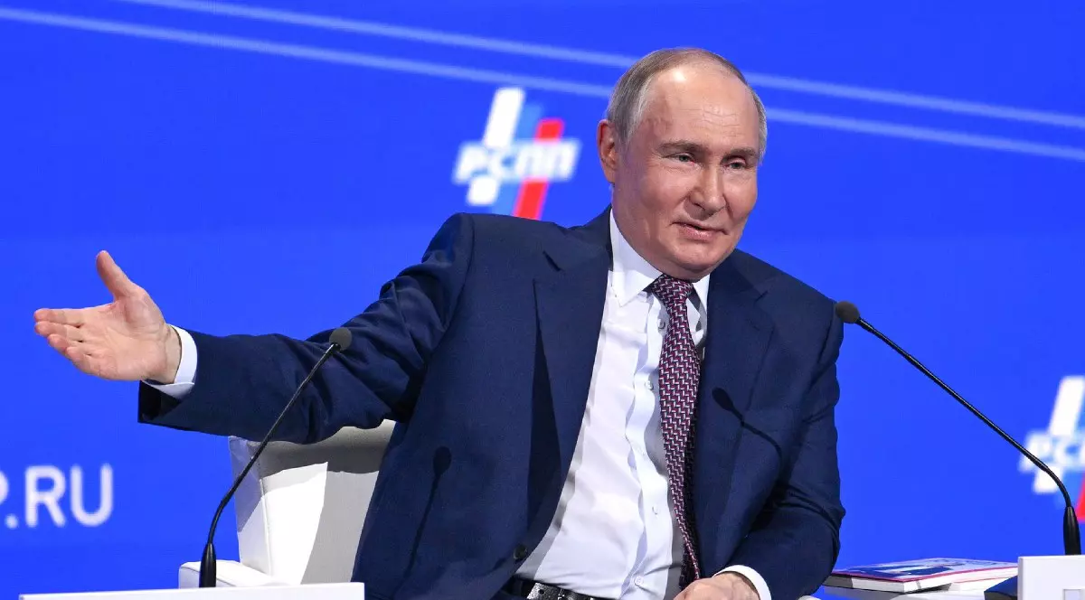 8 martie 2025, Rusia, Moscova: Președintele rus Vladimir Putin ia parte la congresul anual al Uniunii Ruse a Industriașilor și Antreprenorilor (RSPP