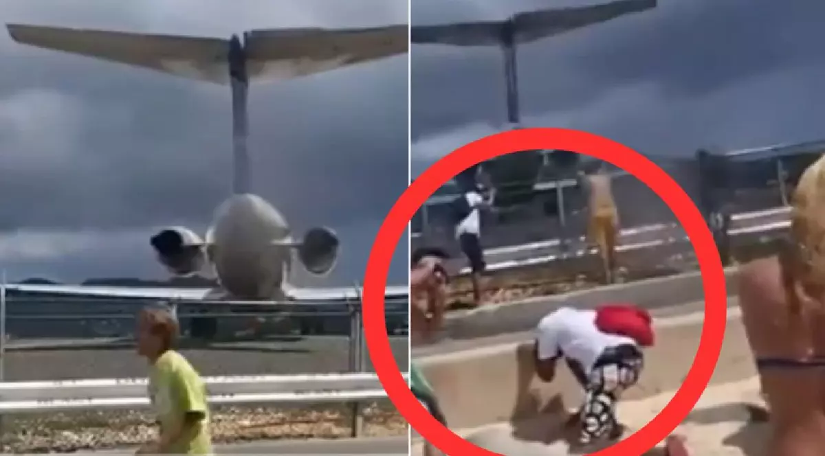 Turiști aruncați în apă de suflul unui avion, pe o plajă din Caraibe | VIDEO