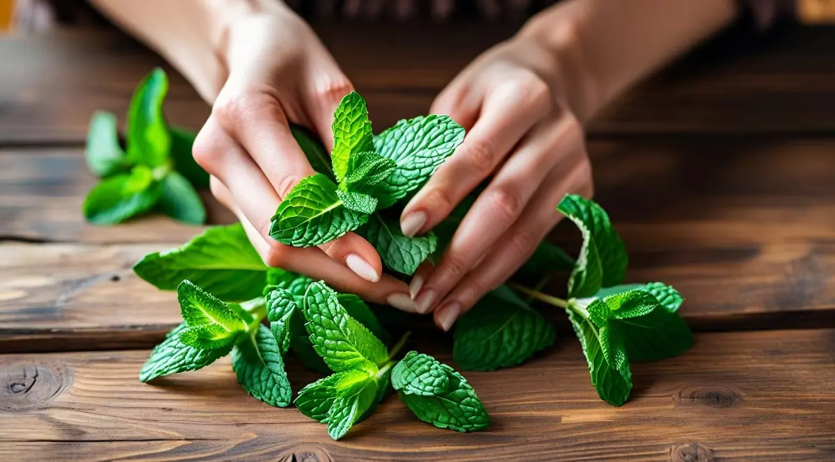 De unde vine expresia „a freca menta” - Doua maini de femeie freaca menta pe o masa de lemn