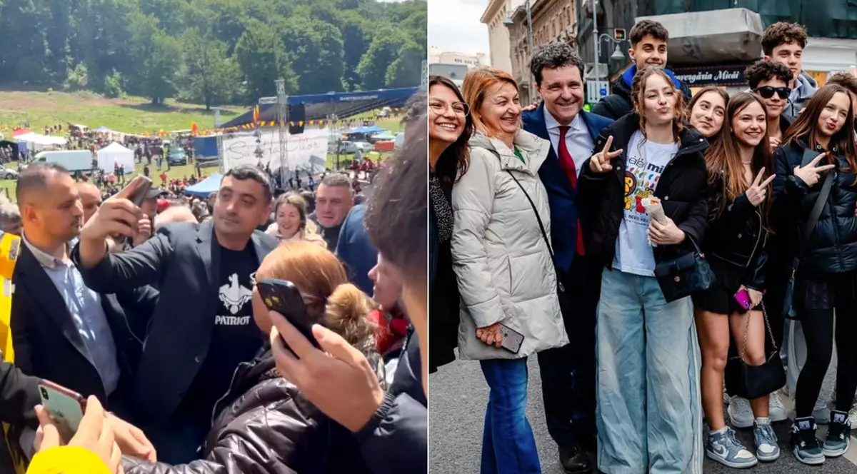 Colaj George Simion si Nicusor Dan, poze cu sustinatorii. Foto facebook