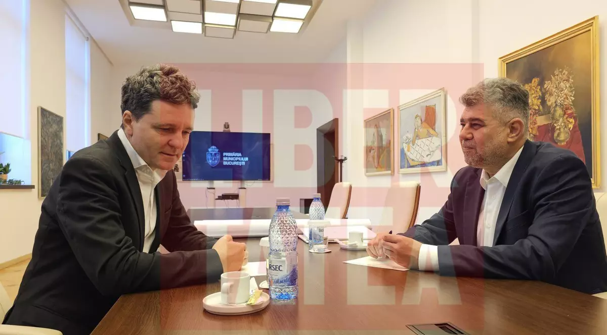 Imagine rară cu Nicușor Dan și premierul Marcel Ciolacu într-un birou din Primăria Capitalei