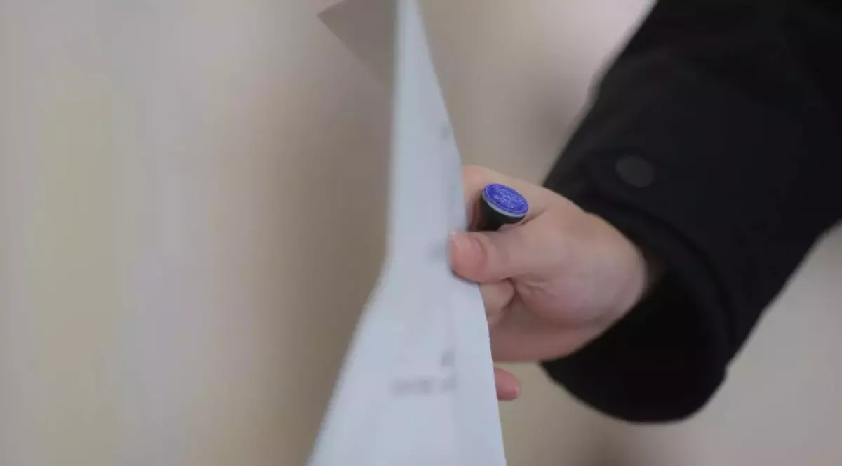 În imagine este ilustrată o femeie care introduce un buletin de vot în urnă.