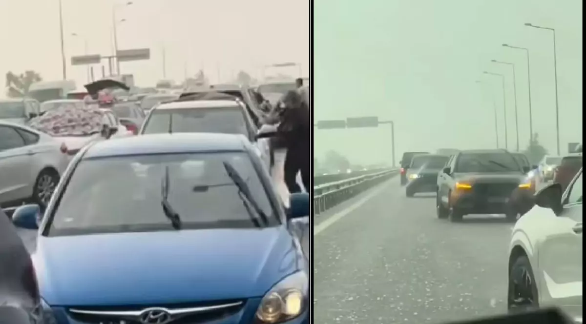 mai multe mașini surprinse în mijlocul unei furtuni