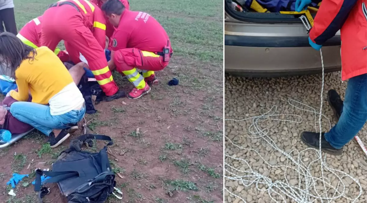 Un bărbat din Brașov s-a prăbușit de la 6 metri înălțime după ce a încercat să zboare cu parapanta, legat de propria mașină