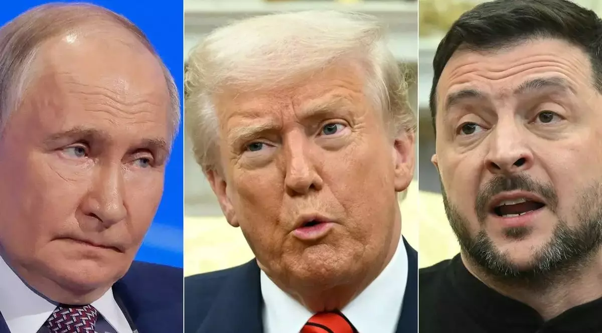Colaj cu Vladimir Putin (stânga), Donald Trump (centru) și Volodimir Zelenski Foto: Arhivă