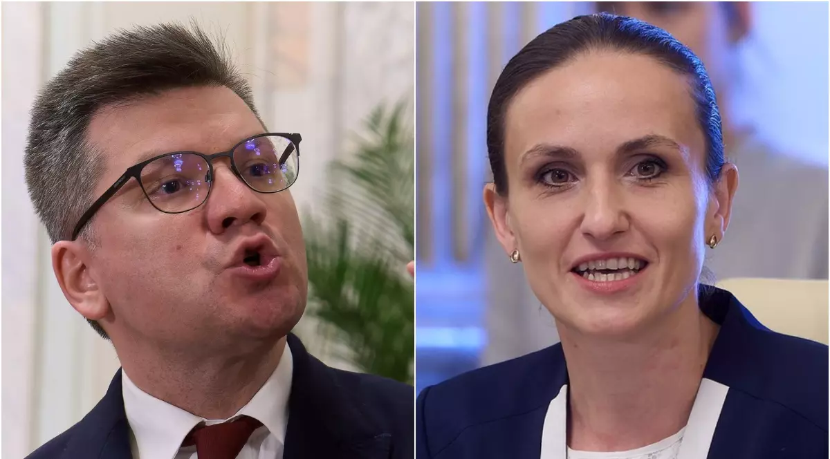 Colaj Mihail Neamțu, stanga, și ministra Oana Țoiu, dreapta